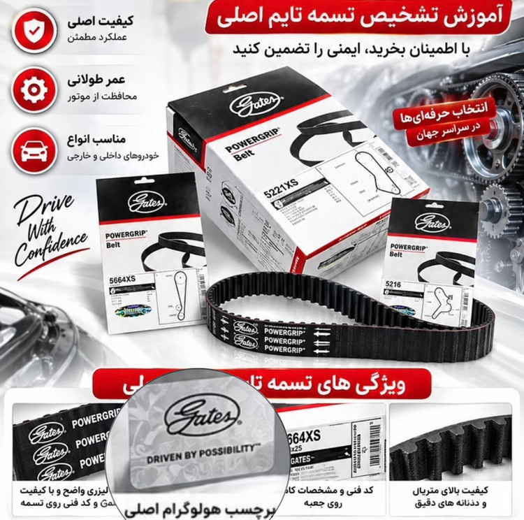 تصویر از ویژگی های تسمه تایم پاورگریپ گیتس اصل